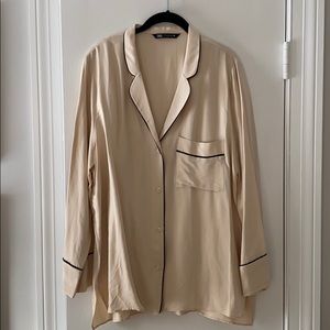 Zara Silk pajama style shirt blouse top
